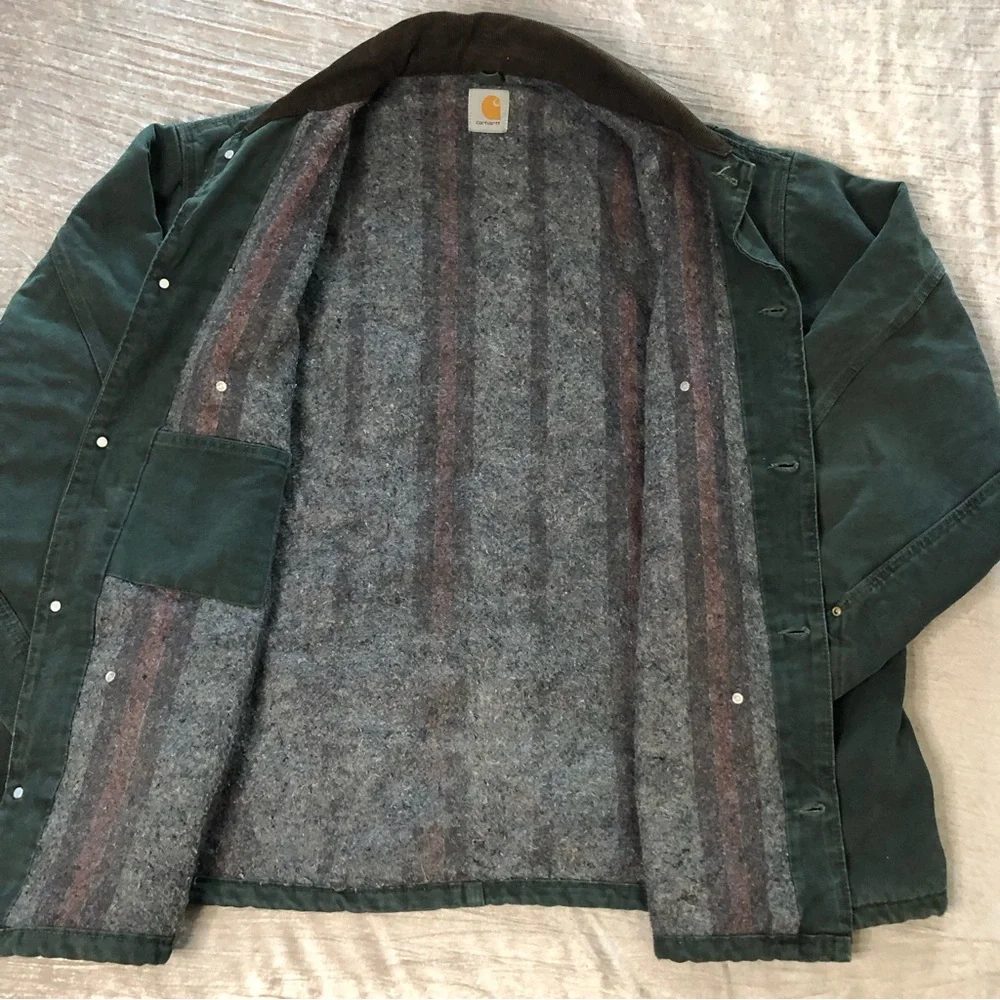 Vintage Carhartt Men’s blanket lined outdoor coat green size 2X 3X chore work - Picture 3 of 16